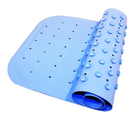 Коврик для ванны антискользящий резиновый  ROXY-KIDS 34,5х76 см голубой (с отверстиями)	