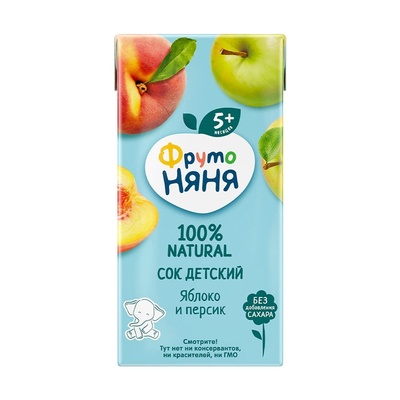 Сок Бабушкино лукошко яблоко, персик 200 гр. т/п,1/18