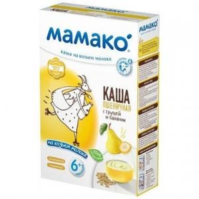 (БЗМЖ) Каша Мамако Пшеничная с грушей и бананом на козьем молоке 200 гр./8