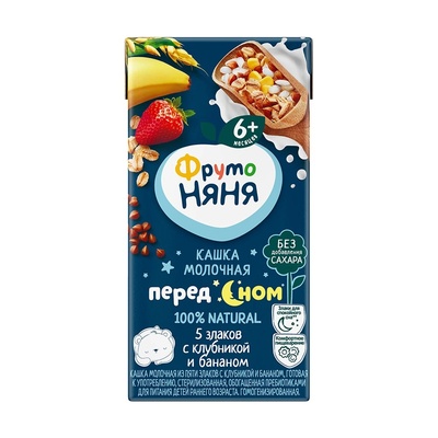 (БЗМЖ) Пюре Фруто Няня каша молоко,  5 злаков клубника, банан 0,2л./18