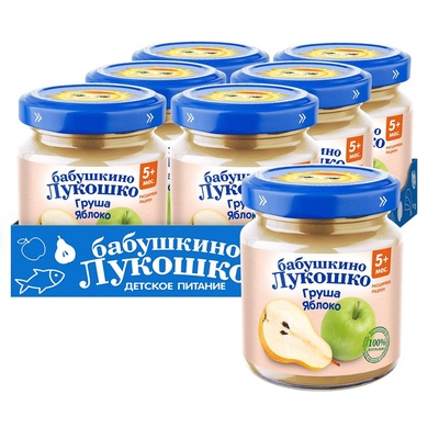 Пюре Бабушкино лукошко яблоко, груша 100 гр.