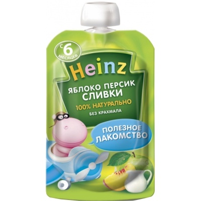 (БЗМЖ) Пюре Хайнц сливки, яблоко, персик 90 гр /12