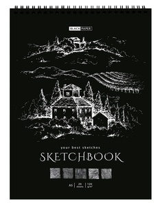 Скетчбук 20л., А5 "Black line. House", на гребне, черный блок