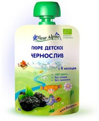 Пюре Флер Альпин Органик Чернослив с 4 мес. 90 гр. /6 (пауч)
