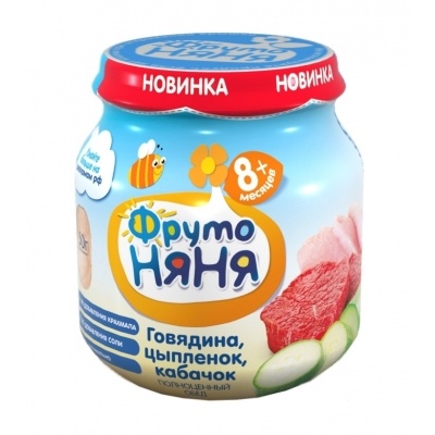 Пюре Фруто Няня говядина, цыпленок, кабачок 100г, стб