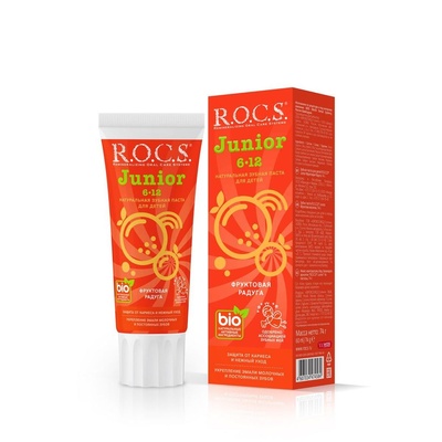 Зубная паста Рокс Джуниор Фруктовая радуга 6-12 лет,74г 