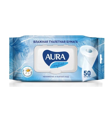 Бумага туалетная влажн. с крышкой AURA Ultra Comfort 50шт 