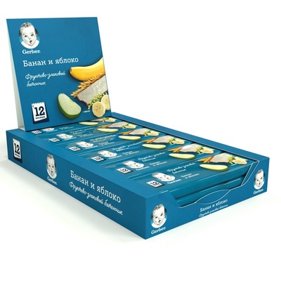 Пюре Гербер ДоРеМи Батончик Фрукты Яблоко, Банан 25г/18