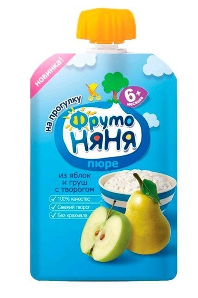 (БЗМЖ) Пюре Фруто Няня творог, яблоко, груша 90 г