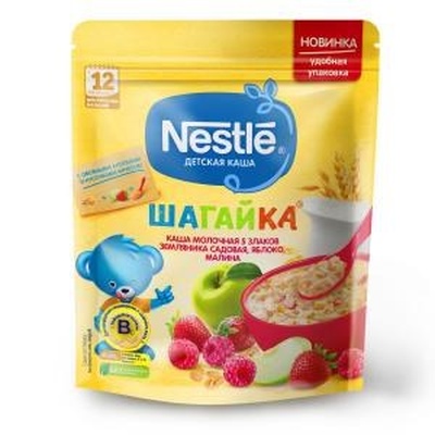 (БЗМЖ) Каша Нестле ШАГАЙКА молоко, 5 злаков земляника, малина, яблоко 200г/9