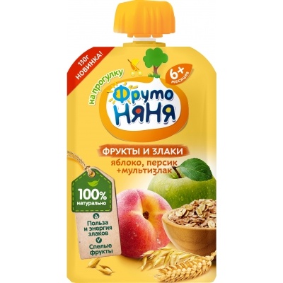 Пюре Фруто Няня яблоко, персик, злаки 130 гр