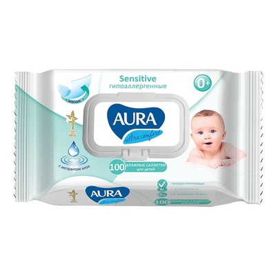 Салфетки вл. AURA 100шт. с крышкой Ultra Comfort(sensitive)