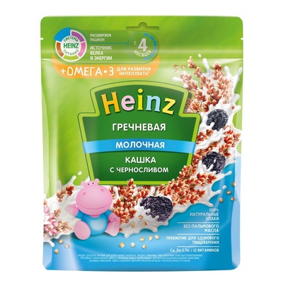 (БЗМЖ) Каша Хайнц гречка мол. чернослив с Омега 3 200 гр. 1*7 шт "Heinz"																								