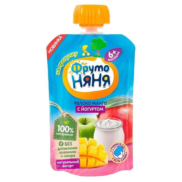 (БЗМЖ) Пюре Фруто Няня яблоко, манго с йогуртом 90 гр