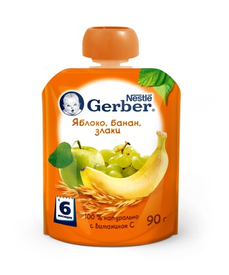 Пюре Гербер Яблоко,банан, злаки 90 г./16