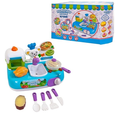 Помогаю Маме. Кухня-мини с раковиной, плитой, духовкой и аксессуарами, со светом и звуком
