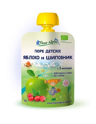 Пюре Флер Альпин Органик Яблоко-Шиповник с 5 мес. 90 гр. /48 (пауч)