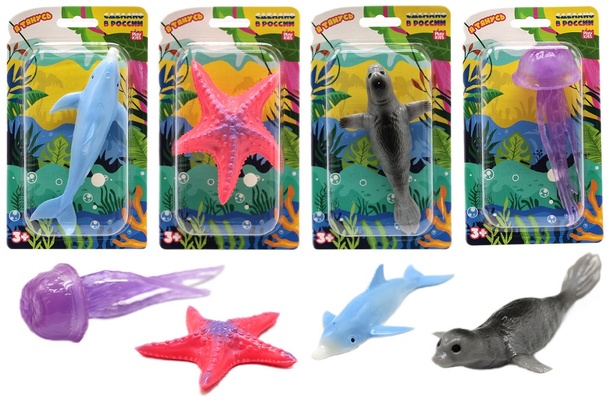 Тянущаяся игрушка "Морские животные", ассорти, блистер,1/4