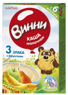 (БЗМЖ) Каша Винни Каша 3 злаков с фруктами, мол.6 мес, 200гр.