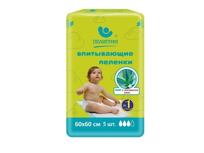 Пеленки впитывающие 60*60см (5шт.) Пелигрин/20