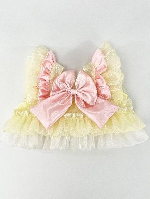 2 Платье желтое с розовым с бантом 